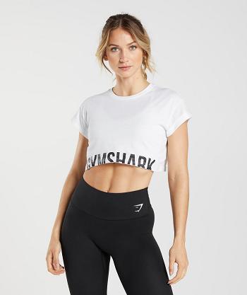 Dámské Oříznuté Topy Gymshark Fraction Bílé | CZ 3673ZUT